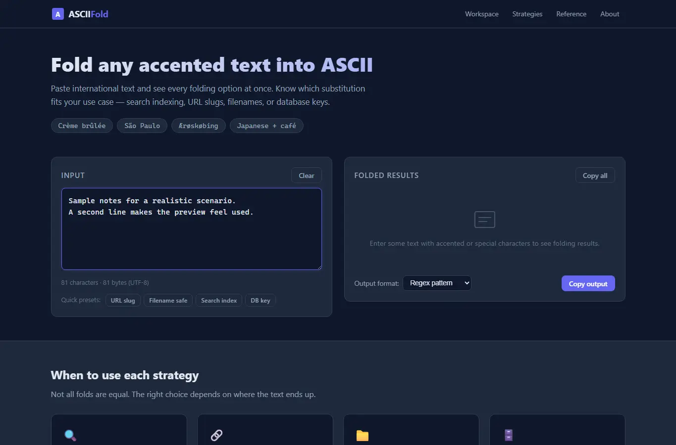 Screenshot of ASCII Fold interface showing the project page in use